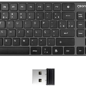 Geonav Teclado sem fio, 108 teclas, Alfanúmerico, Padrão ABNT2, Teclas baixas e macias, Ergonômico com inclinação, Indicador de bateria, OFTCW01, Preto