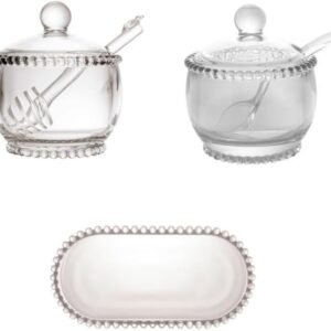 Combo kit Açucareiro + Meleira + Travessa Pearl Bolinha Wolff Transparente