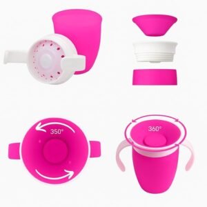 Copo Antivazamento 360° Infantil 200ml – Treinamento Bebê com Alça BPA Free Silicone e Fácil de Limpar (Rosa)