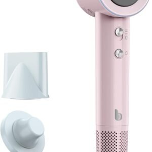 GOKOCO Secador De Cabelo Profissional 110v 127v, 120000 RPM High Speed Hair Dryer 1600W com Display Digital LED e Bocal de ar Magnético, Rosa