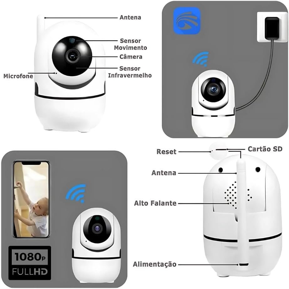 Babá Eletrônica Câmera Wi-Fi de Segurança IP Full HD 1080p – Visão Noturna, Áudio Bidirecional, Monitoramento Remoto via Celular, Rastreio por Movimento, Ideal para Bebê, Pet e Casa - Imagem 4