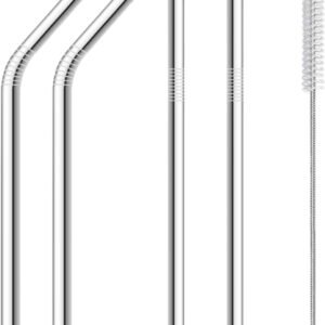 Kit De Canudos Em Inox 5 Peças Com Escova Para Limpeza 21cm Com 2 Canudos Curvo E 2 Canudos Reto Ecológico E Reutilizável 5pcs