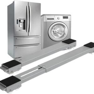 Suporte com Rodinhas Ajustável Telescópico para Geladeira, Máquina de Lavar e Fogão – Base Reforçada Antiderrapante até 200kg, Estrutura em Aço, Portátil, Silencioso, Deslizante e Durável