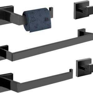 Kit Acessórios para Banheiro em Aço Inox 5 Peças, Conjunto de para Toalheiro de Banheiro, Barra de Toalha de Banheiro, Gancho de Aço Inoxidável, Conjunto Toalheiro Parede