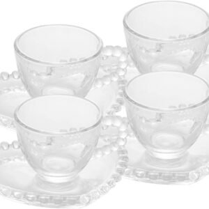 WOLFF – Conjunto 4 Xícaras de Café de Cristal com Pires Coração 85ml – Linha Pearl WOLFF – Conjunto 4 Xícaras de Café de Cristal com Pires Coração 85ml – Linha Pearl