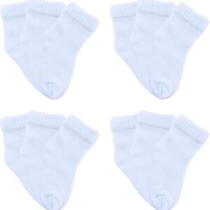 Kit 12 Pares de Meia Branca Unissex Menina Menino Récem Nascido 0 a 10 Meses