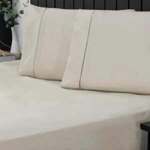Jogo de Cama Casal Percal 400 Fios Ponto Palito 03 Peças, Antiácaro, Anti-pilling com Toque Macio – Bege