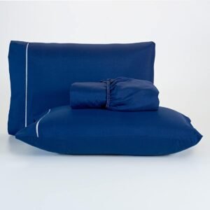 Jogo De Lençol 400 Fios Percal Poliéster Liso Toque Macio com Elástico Diversos Tamanho Solteiro Casal Queen King Size (Solteiro, Azul Escuro)