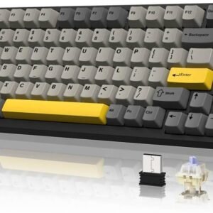 ATTACK SHARK x AJAZZ AK820PRO Teclado mecânico para jogos RGB 75% com tela TFT e botão,ANSI,2.4G/BT5.1/USB-C com fio,5 espumas de absorção de som,interruptor linear hot-swap para PC MAC(Cinza Amarelo)