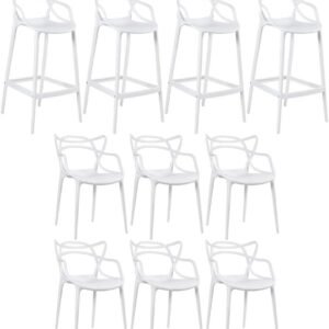 Loft7, Kit 6x Cadeiras + 4x Banquetas Altas Masters Allegra, Polipropileno, Área Gourmet, Sala de Estar, Jantar, Cozinha e Comercial – Branco