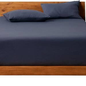 Decolab Jogo de Lençol Malha 100% Algodão Extra Macio – Roupa De Cama Antiácaro, Inclui Lençol Com Elástico (Forro) E Fronhas (Azul-marinho, Casal Simples)