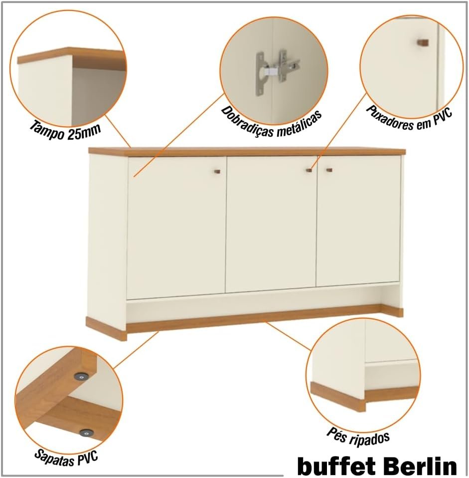 VIA NOSSA - Aparador Buffet Berlin Cor:off White/naturale - Imagem 8