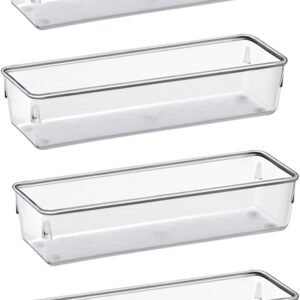 Acrimet Organizador Modular para Gavetas, Bancadas e Armários, Plástico Transparente, Pote Retangular Grande, Kit com 4 Potes, Cristal, 972.0