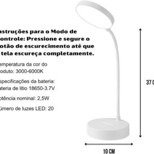 Luminária de Mesa LED Recarregável com Toque | 3 Níveis de Iluminação | Dimerizável e Portátil Premium