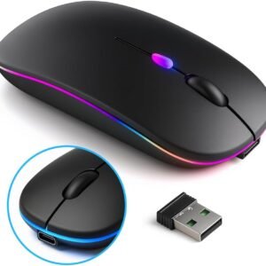 Mouse Sem Fio Recarregável Wireless Bluetooth Óptico LED RGB Ergonômico – USB 2.4GHz, Compatível com Notebook, PC Computador Desktop
