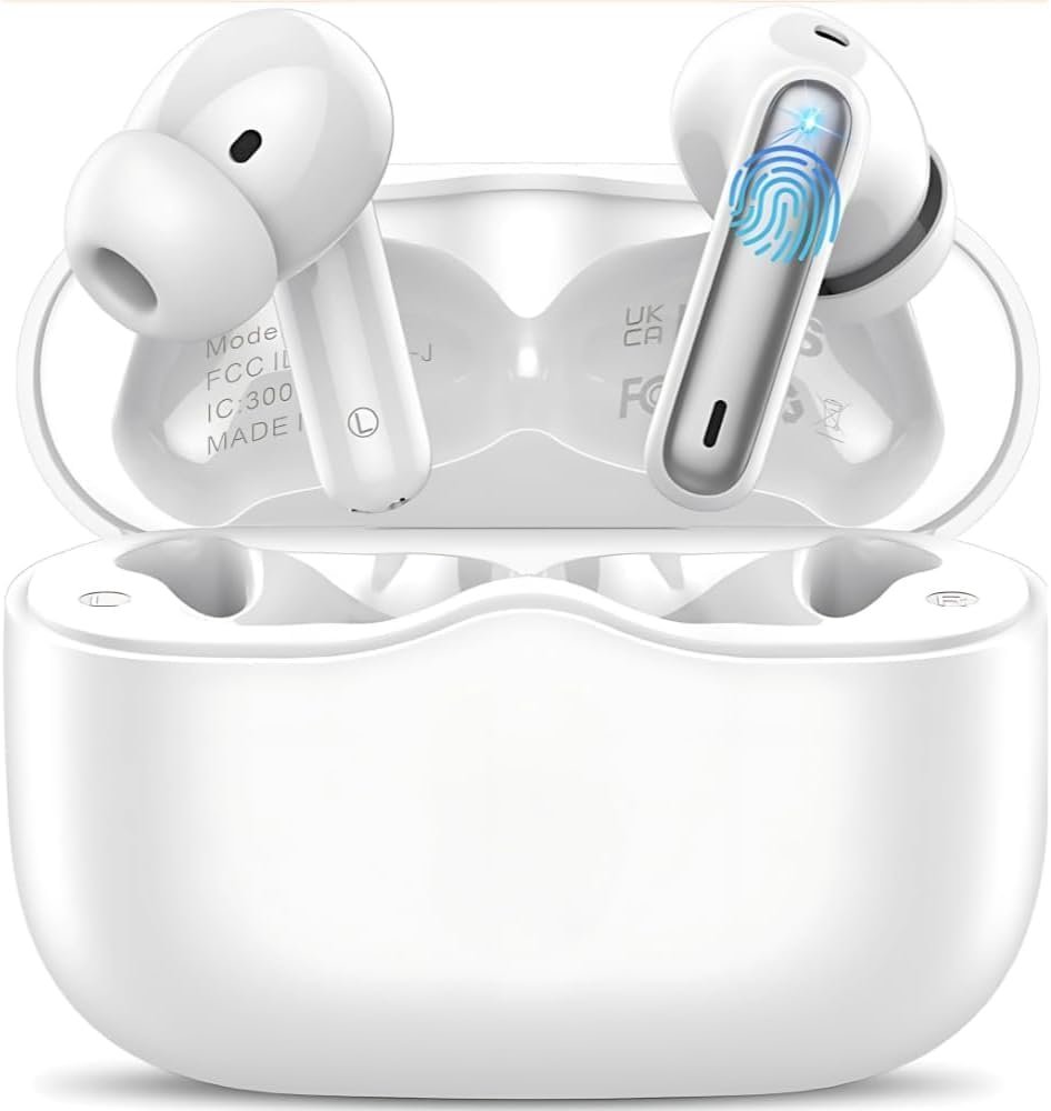 Fone De Ouvido Bluetooth 5.4, Com Borrachinhas, Compatível Com Todo Celular, Cancelamento Ruído, Bateria 16 Horas, Microfone, Controle Touch, Resistente a Agua, Cabo de Carregamento - Linha Premium