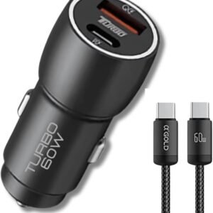 Carregador Veicular Turbo 60W Para Automóvel Carregador de Carro Duas Entradas com Carregamento Super Rápido Cabo USB-C Nylon 60w Premium Compatível Com IOS E ANDROID Compatibilidade Universal
