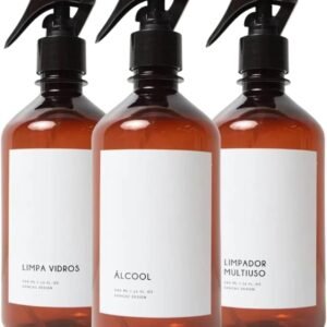 Kit Frasco Âmbar Limpeza Profunda Minimal 500ml Álcool Limpa Vidros Limpador Multiuso Casa