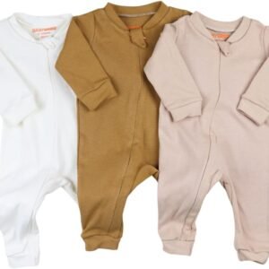 Combo 3 Macacão Minimalista para Bebês de 0 a 12 Meses – Tecido Respirável de Algodão, Abertura em Zíper