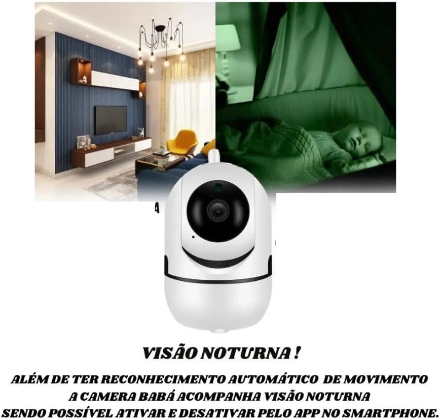 Babá Eletrônica Câmera Wi-Fi de Segurança IP Full HD 1080p – Visão Noturna, Áudio Bidirecional, Monitoramento Remoto via Celular, Rastreio por Movimento, Ideal para Bebê, Pet e Casa - Imagem 5