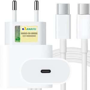 Carregador Turbo Tipo C Compatível com iPhone 15, 15 pro, 15 Pro Max, iPhone 16, 16 pro, 16 pro Max, Samsung Galaxy, IOS/Android Turbo + Cabo USB-C Ultra Rápido de 1M Premium