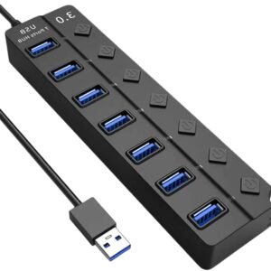 Hub USB 3.0 Com 7 Portas, Botões Individuais, LED, Alta Velocidade (5Gbps) Compatível Com PC Notebook TV Console Mouse PenDrive Teclado Impressora Acabamento Premium