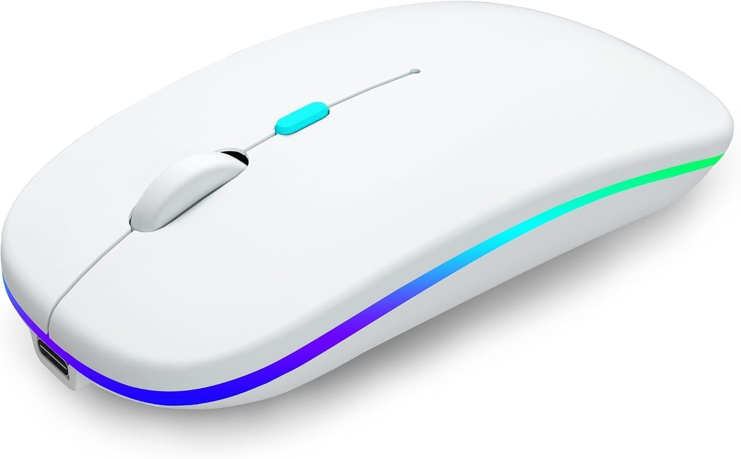 Mouse Sem Fio Recarregável com LED RGB Design Ergonômico Conexão USB Bluetooth Compatível com PC Notebook e Home Office (Branco)