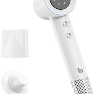 GOKOCO Secador De Cabelo Profissional 110v 127v, 120000 RPM High Speed Hair Dryer 1600W com Display Digital LED e Bocal de ar Magnético, Branco