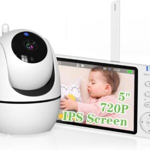 Babá Eletrônica com Tela, 5″ 1080p HD Monitor de Bebê com Câmera, baby monitor Sem Wifi, Visão Noturna, Comunicação Bidirecional, Sensor de Temperatura, Panorâmica Inclinação, 110/220v