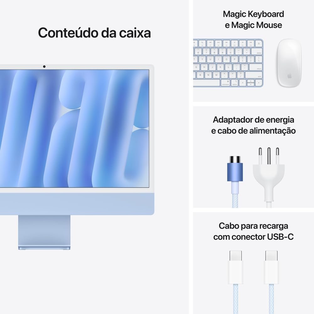 Apple 2024 iMac (de 24 polegadas, Chip M4 da Apple com CPU de 8 núcleos e GPU de 8 núcleos, 16GB Memória unificada, de 256 GB) - azul - Imagem 6