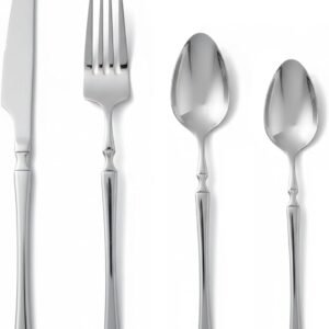 Conjunto de Talheres 24 Peças Aço Inoxidável Premium – 6 Facas, 6 Garfos, 6 Colheres, 6 Colheres Chá para Casa, Restaurante, Casamento, Festas – Presente Elegante Conjunto de Talheres 24 Peças Aço Inoxidável Premium – 6 Facas, 6 Garfos, 6 Colheres, 6 Colheres Chá para Casa, Restaurante, Casamento, Festas – Presente Elegante
