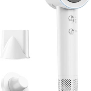 GOKOCO Secador De Cabelo Profissional 220v, 120000 RPM High Speed Hair Dryer 1600W com Display Digital LED e Bocal de ar Magnético, Branco