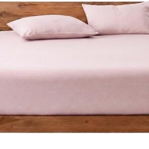 Decolab Jogo de Lençol Malha 100% Algodão Extra Macio – Roupa De Cama Antiácaro, Inclui Lençol Com Elástico (Forro) E Fronhas (Rosa, Casal Simples)