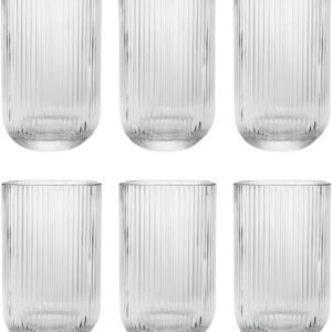 Jogo com 6 Copos de Vidro Canelado 423ml Design Elegante e Resistente Ideal para Suco Água Refrigerante Drinks e Café Transparente para Cozinha Bar e Restaurante