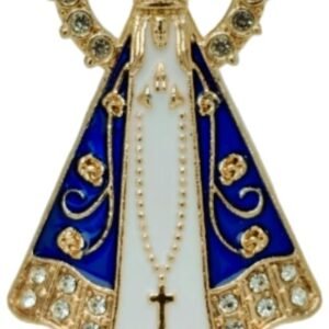 Miniatura Imagem Nossa Senhora Aparecida de Plástico Para Painel de Carro Com Strass Autocolante (1, Dourado Branco – P)
