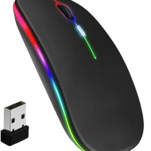 Mouse Sem Fio RGB LED Preto Gamer Ergonômico Recarregável Wireless Notebook Tablet USB PC DPI Bluetooth 5.0 2.4 Ghz Optico Desktop Computador Silencioso Dual Mode (Preto)