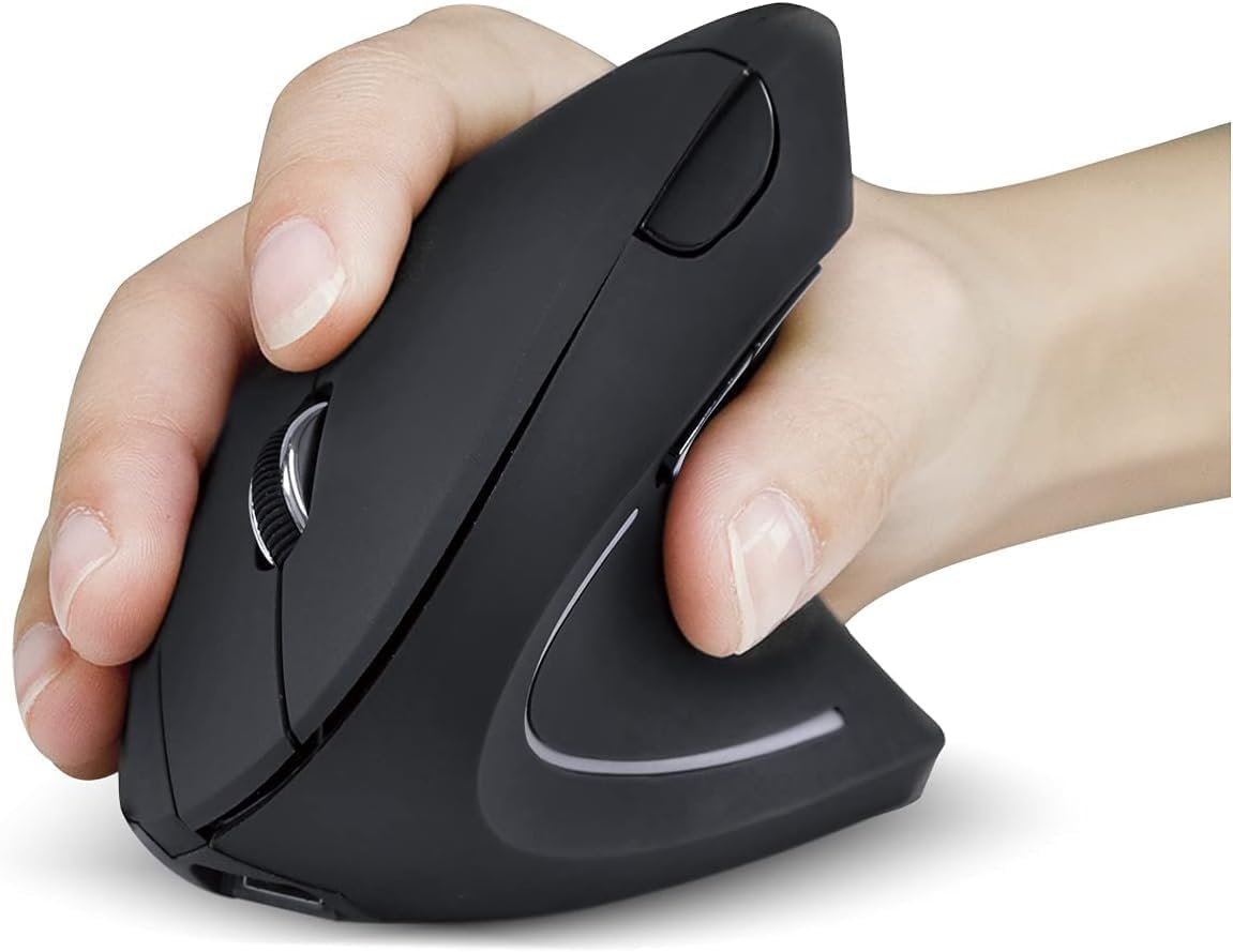Mouse Vertical Ergonômico, Sem Fio, 1600 DPI, Mouse Ortopédico Bluetooth 2.4G, 6 Botões, Posição da Mão Correta, Evita Inflamações no Pulso e Tendões, Trabalho, Jogos e Estudos, Recarregável USB
