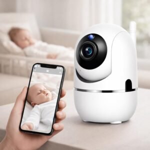Câmera Smart Segurança Baba Eletrônica Ip WiFi Giratória Panorâmica Visão Noturna Detecção Movimento Microfone Antena Full HD Vigilância Ambiente Interno Externos Monitoramento Inteligente Bebês Pets