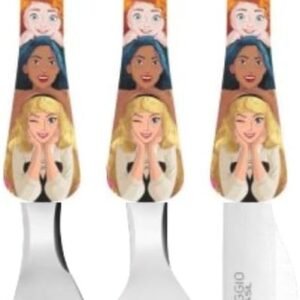 SIMONAGGIO Jogo de Talheres Infantil Disney Kids Princesas – Kit de Talheres de Aço Inox Com Cabo Plástico – Multicor – 3 Peças