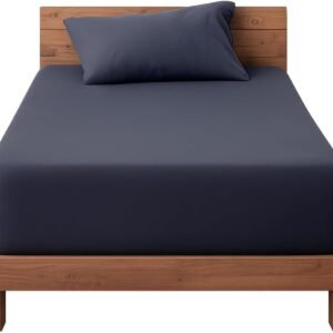 Decolab Jogo de Lençol Malha 100% Algodão Extra Macio – Roupa De Cama Antiácaro, Inclui Lençol Com Elástico (Forro) E Fronhas (Azul-marinho, Solteiro Simples)