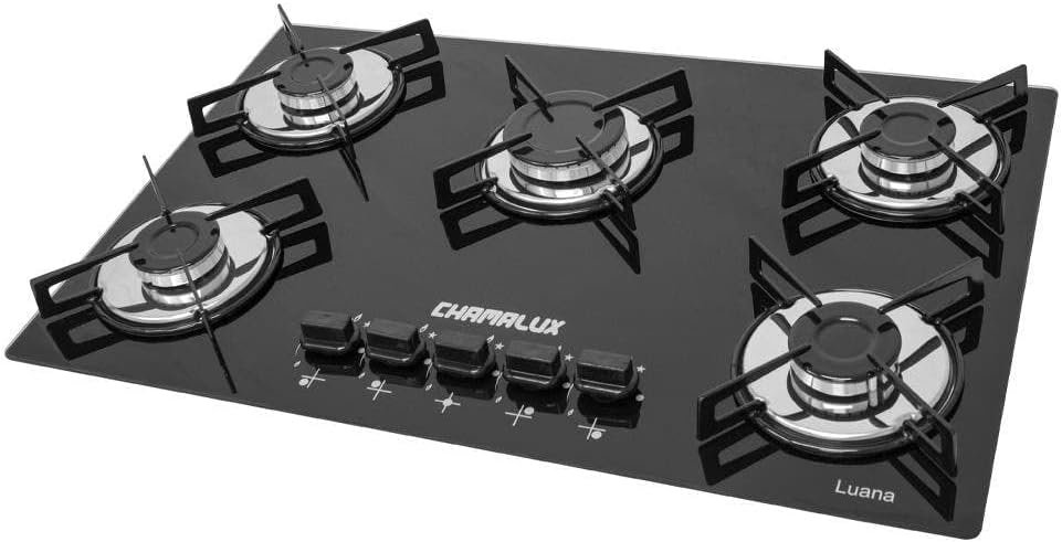 Cooktop 5 bocas Chamalux Tripla chama Bivolt Trempe de Chapa Preto