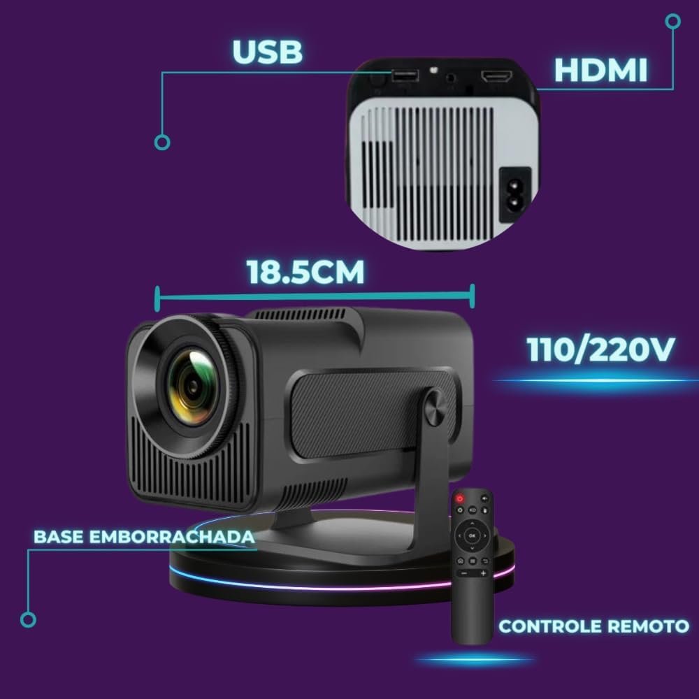Projetor Portatil Mini 5g Wifi 6 Bluetooth 5.0 Android 11 HY320 Projetor 4K 1080 Full HD Suporte 12000 Lumens Para Celular LED Auto Correção Horizontal 180° Linha Premium - Imagem 2