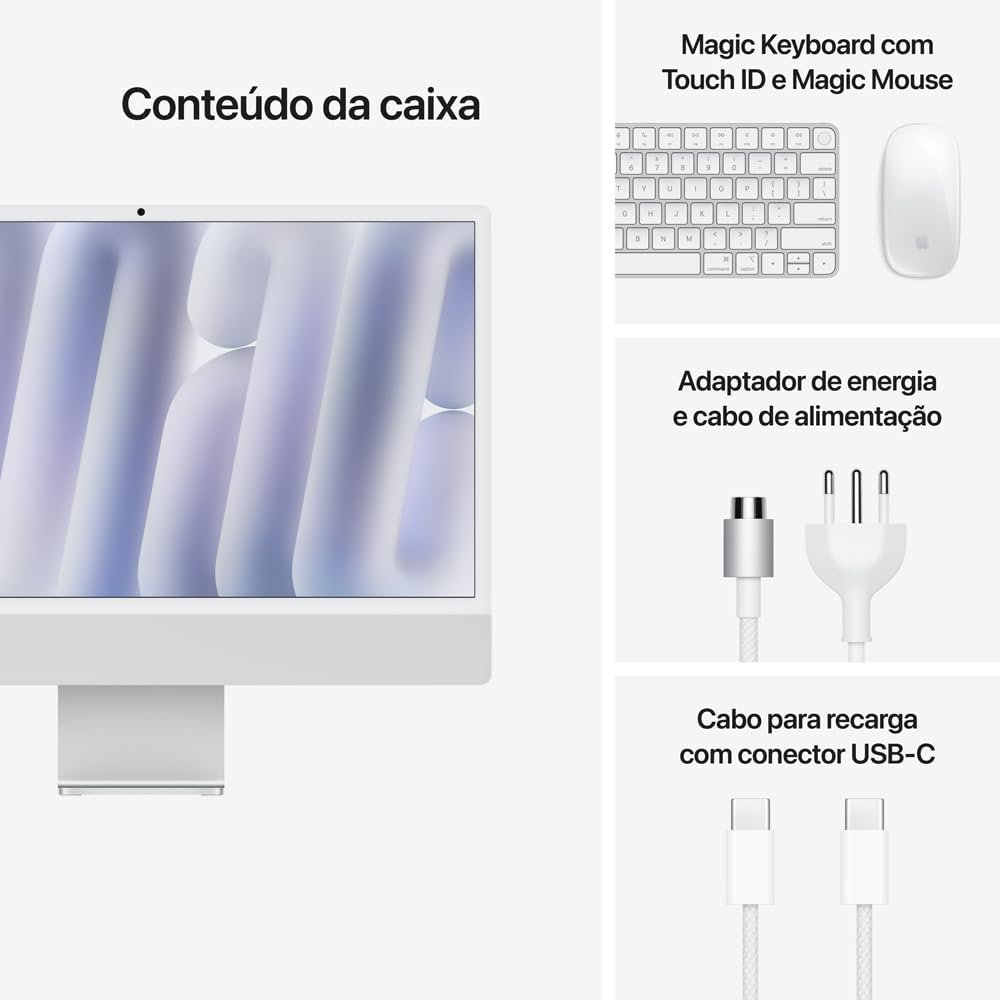 Apple 2024 iMac (de 24 polegadas, Chip M4 da Apple com CPU de 10 núcleos e GPU de 10 núcleos, 16GB Memória unificada, de 256 GB) - Prateado - Imagem 6