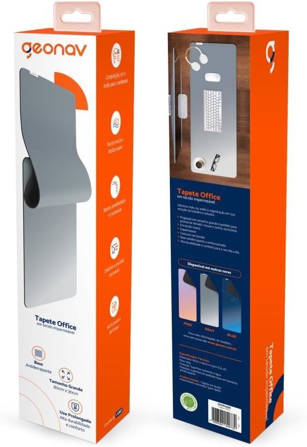 Geonav Mouse Pad Desk, Tecido sintético impermeável e antiderrapante, Toque macio, 80x30cm, OFDP01GR, Cinza - Imagem 6
