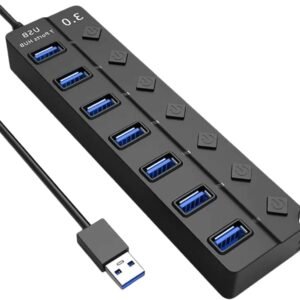 Hub USB 3.0 Com 7 Portas, Botões Individuais, LED, Alta Velocidade (5Gbps) Compatível Com PC Notebook TV Console Mouse PenDrive Teclado Impressora Acabamento Linha Premium