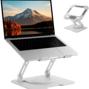 Suporte para Notebook de até 17” em Aço Carbono, Ajustável, Dobrável, Base Giratória 360° e Ventilação, Ergonômico e Portátil para Home Office e escritório, também para tablets e celulares (Branco) Suporte para Notebook de até 17” em Aço Carbono, Ajustável, Dobrável, Base Giratória 360° e Ventilação, Ergonômico e Portátil para Home Office e escritório, também para tablets e celulares (Branco)