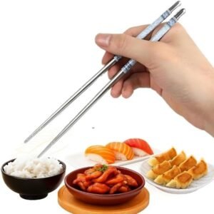 Kit 2 Pares de Hashi Inox Metal 23cm Reutilizável Higiênico Durável e Não Escorrega (4 palitos)