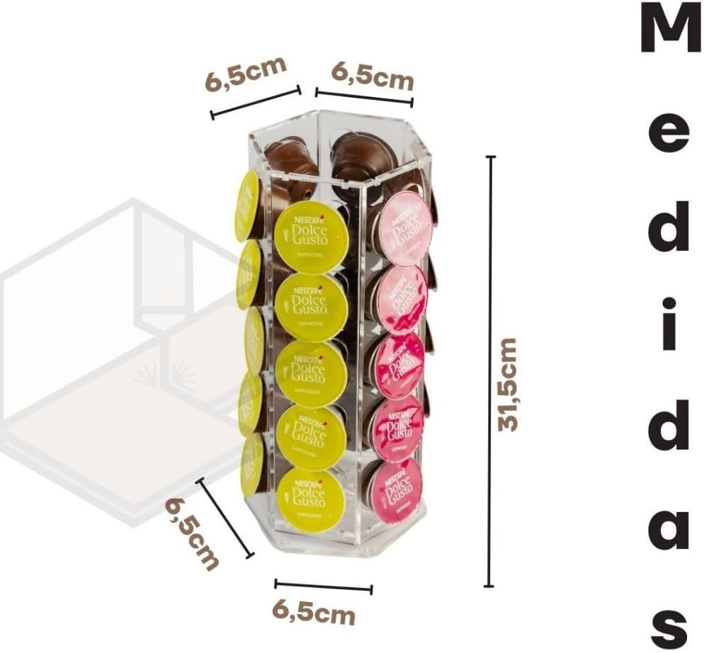 Torre Organizadora em Acrílico Transparente para Cápsulas de Café, 31,5 x 6,5 cm, Capacidade 30 Cápsulas, Acabamento Artesanal - Imagem 2