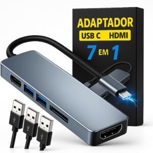 Adaptador Hub USB-C 7 em 1 FlowHub Original Multiportas com HDMI 4K 60Hz, 7 Portas USB 3.0, Leitor SD/TF, Tipo C Power Delivery 100W Compacto Entrada USB Adaptador Hub USB-C 7 em 1 FlowHub Original Multiportas com HDMI 4K 60Hz, 7 Portas USB 3.0, Leitor SD/TF, Tipo C Power Delivery 100W Compacto Entrada USB