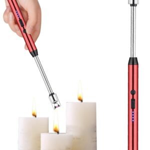 Isqueiro Acendedor Elétrico Recarregável de Fogão a Gás, Churrasqueira, Velas, Cozinha, Ponta Flexível, Carregamento USB, 27 cm, Premium (Vermelho)